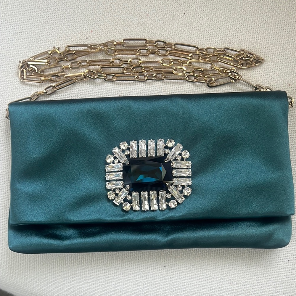Jimmy Choo Titania. Green and Gold Crystal Embellished Clutch